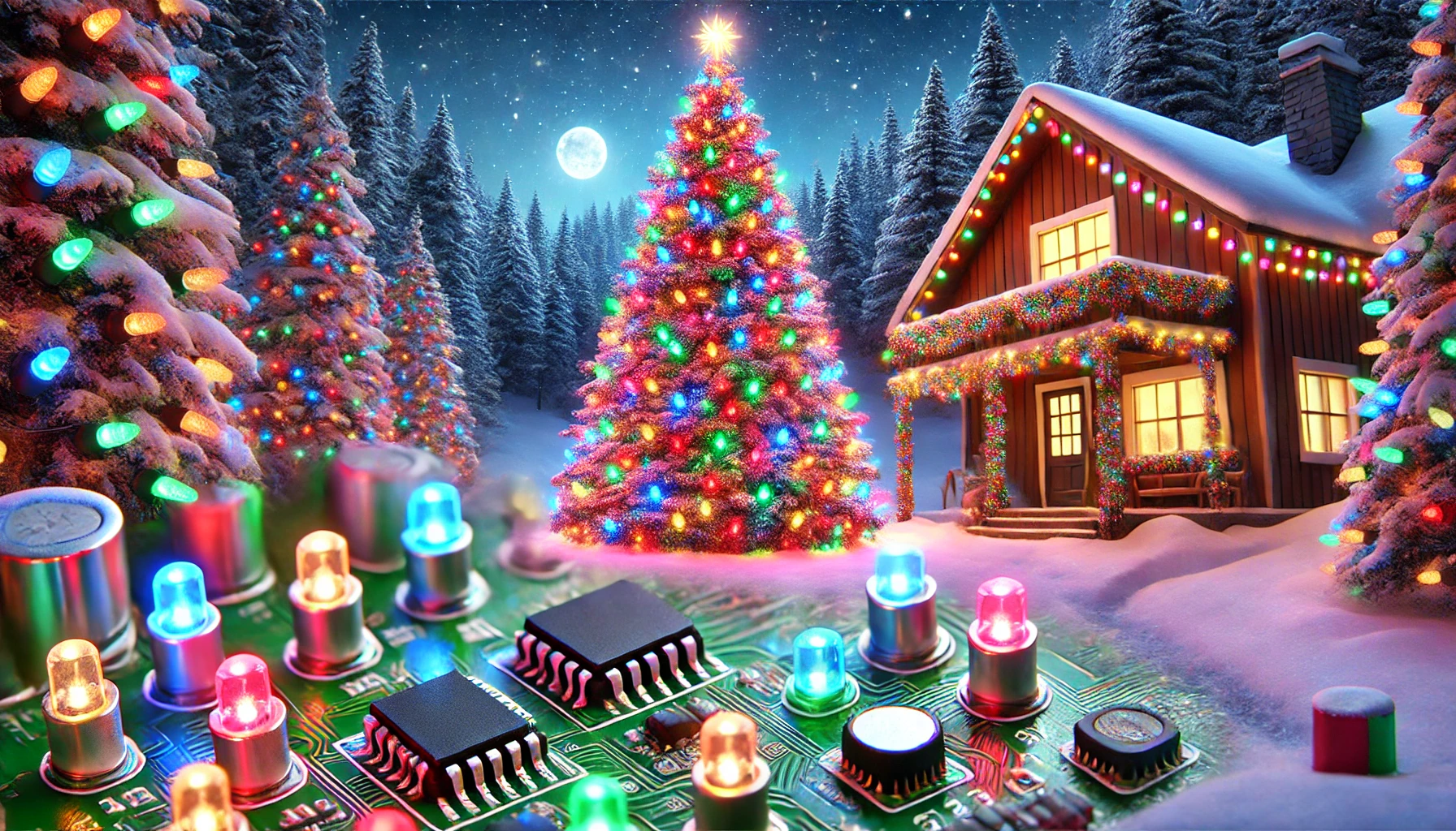 -A-festive-landscape-scene-featuring-colorful-LED-Christmas-lights-powered-by-visible-printed-circuit-boards-PCBs.-The-lights-are-strung-across.webp